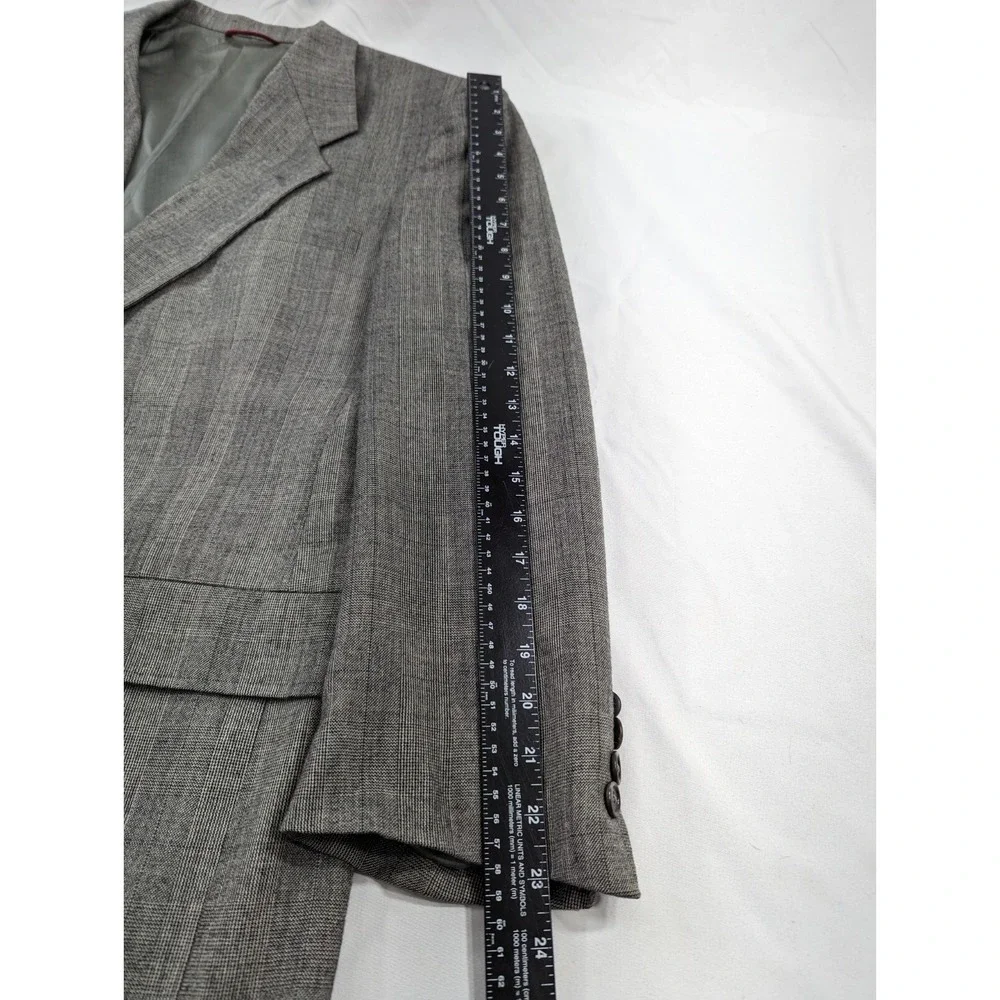 Hart Schaffner‎ Marx Wool Blazer Suit Jacket Gray Subtle Glenn Check  44R EUC